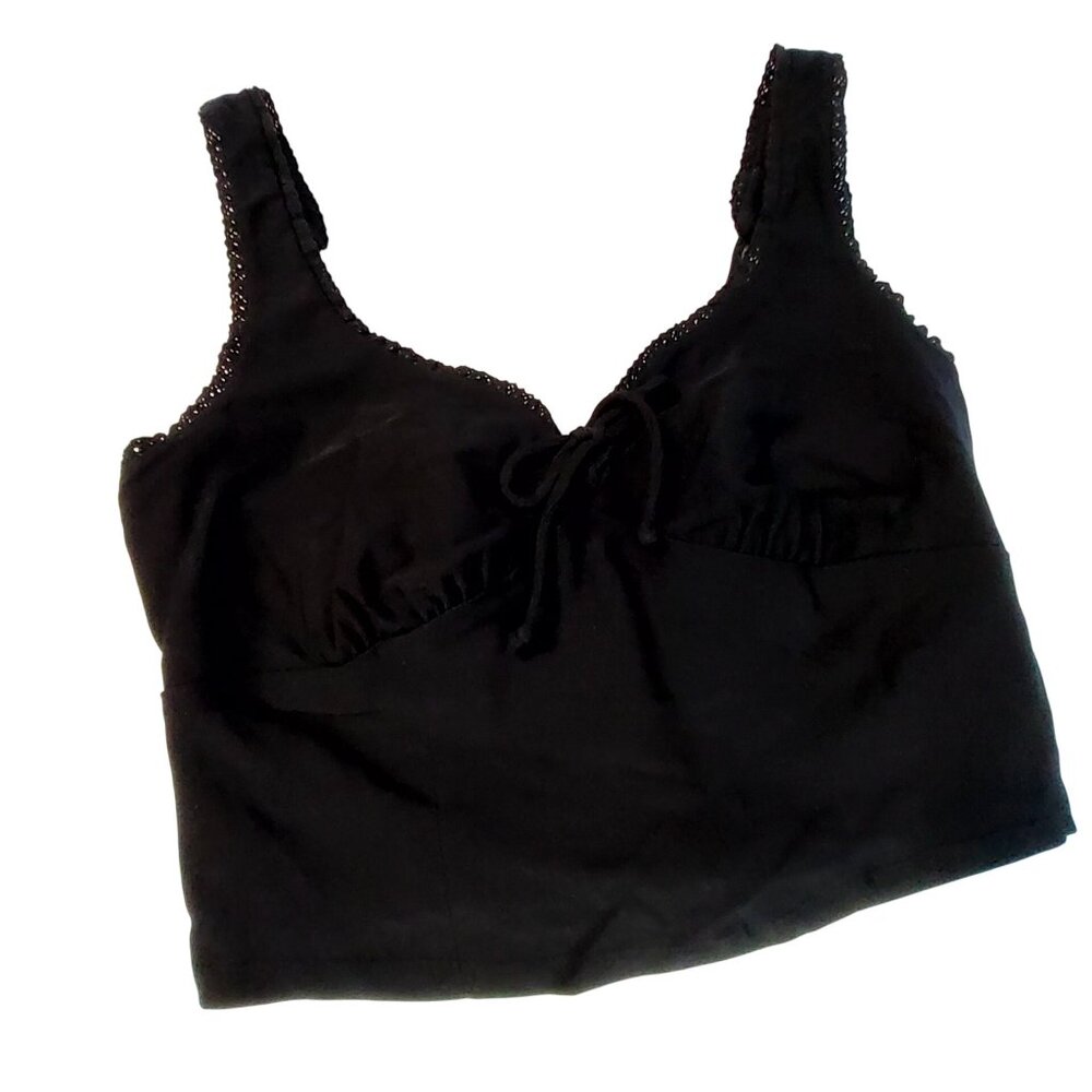 Wild Fable Womens Black Cropped Tank Top With Lace Trim & Adjustable Straps M